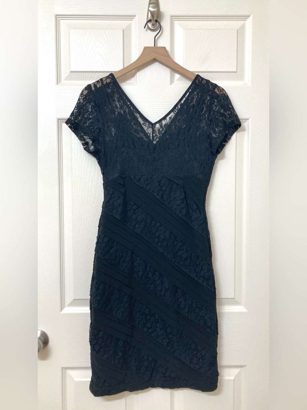 Vintage Black Lace Layered Mini Bodycon Bandage Dress Small Vampy Goth Y2K Club - Picture 6 of 8
